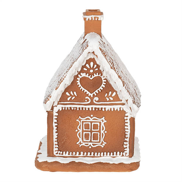 Clayre & Eef Kerstdecoratie met LED-verlichting Huis 18 cm Bruin Polyresin Peperkoekhuisje Bruin Peperkoekhuisje