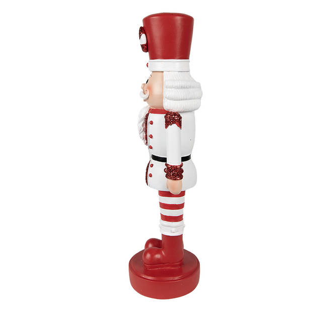 Clayre & Eef Kerstdecoratie Beeld Notenkraker 37 cm Rood Wit Polyresin Kerstfiguren Rood Kerstfiguren