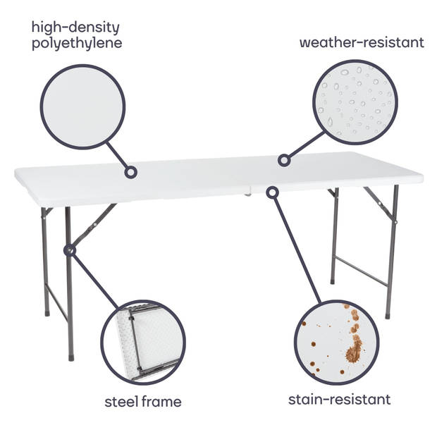 Perel Klaptafel, inklapbaar, weerbestendig, handgreep, maximaal 100 kg, wit