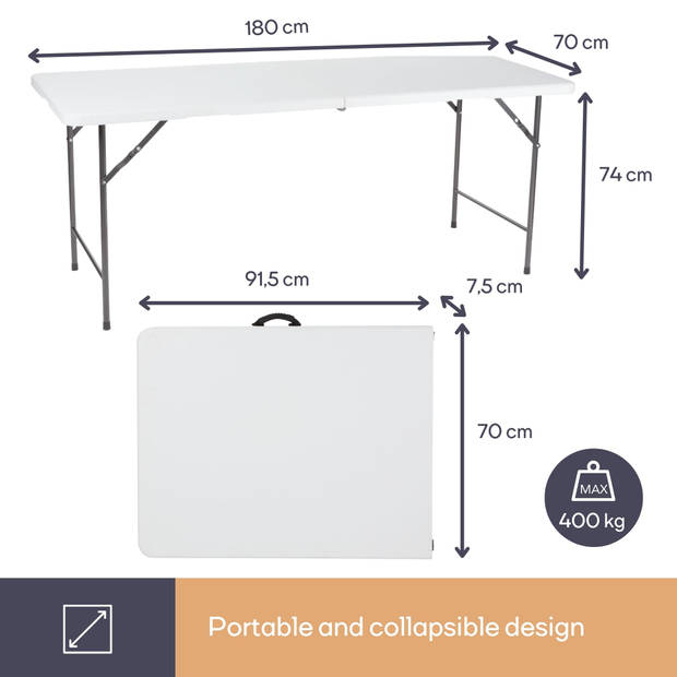 Perel Klaptafel, inklapbaar, weerbestendig, handgreep, maximaal 100 kg, wit