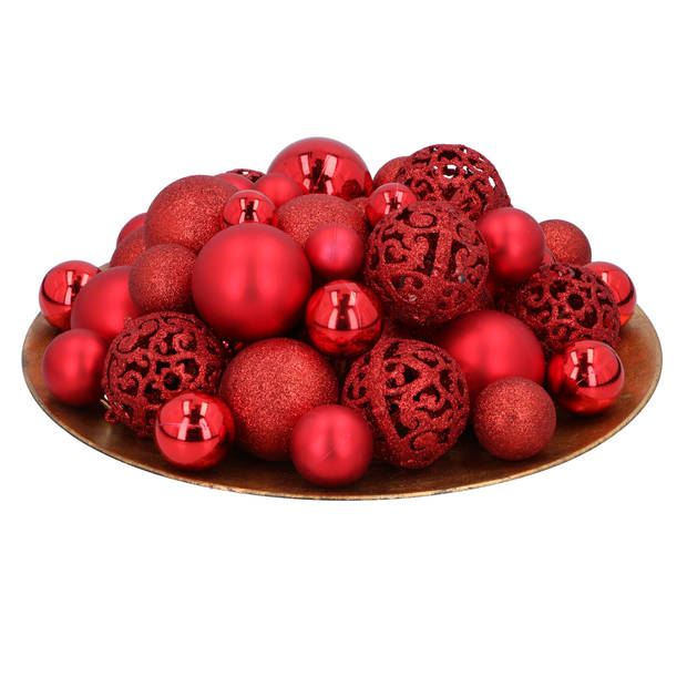 Giftsome Rode Kerstballen Set - 101 Stuks Kunststof Kerstballen - Incl. Piek - Ø3/4/6 cm