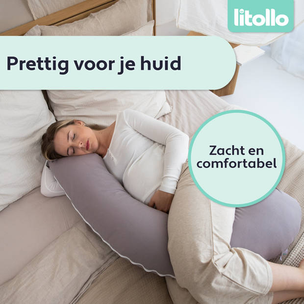 Litollo® Zwangerschapskussen (J-vorm) - Voedingskussen - Lichaamskussen - Zijslaapkussen - Body pillow - Hoes