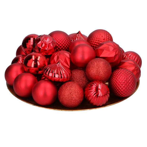 Giftsome Rode Kerstballen Set - 60 Stuks Kunststof Kerstballen - Ø6/7 cm