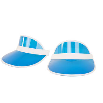 Verkleed zonneklep/sunvisor - 2x - voor volwassenen - blauw/wit - Carnaval hoed - Verkleedhoofddeksels