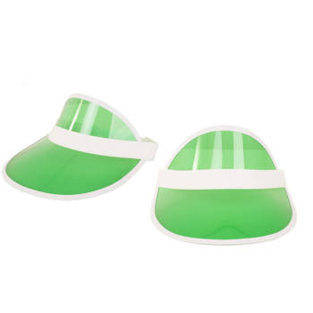 Verkleed zonneklep/sunvisor - 2x - voor volwassenen - groen/wit - Carnaval hoed - Verkleedhoofddeksels