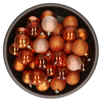 Cosy at Home kerstballen plastic - 48x st - kaneel bruin - 6 cm -in tas - Kerstbal