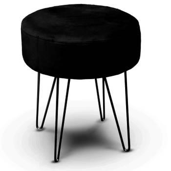 Unique Living Kruk Davy - velvet - zwart - metaal/stof - D35 x H40 cm - Krukjes