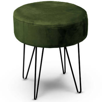 Unique Living Kruk Davy - velvet - groen - metaal/stof - D35 x H40 cm - Krukjes