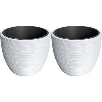 Prosperplast Plantenpot/bloempot Furu Stripes - 2x - buiten/binnen - kunststof - wit - D40 x H40 cm - Plantenpotten