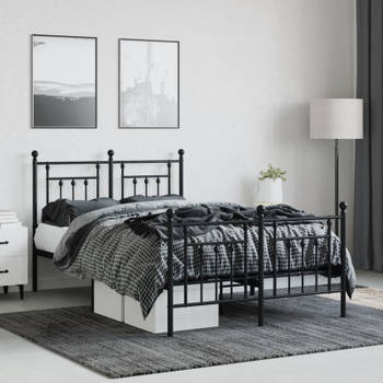 vidaXL Bedframe met hoofd- en voeteneinde metaal zwart 135x190 cm