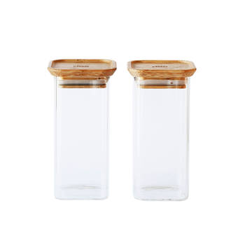 Pebbly - Vershouddoos Vierkant 320 ml met Bamboe Deksel Set van 2 Stuks - Borosilicaatglas - Transparant