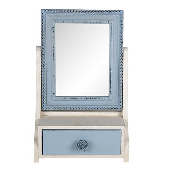 HAES DECO - Staande Spiegel met Lade - Blauw - 25x14x38 cm - MDF / Glas - Tafel Spiegel, Rechthoekige Spiegel