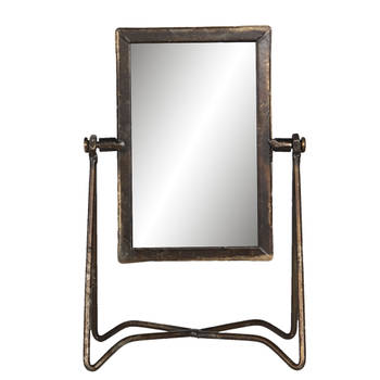 HAES DECO - Staande Spiegel Industrieel - Bruin - 15x10x22 cm - Metaal / Glas - Tafel Spiegel, Rechthoekige Spiegel