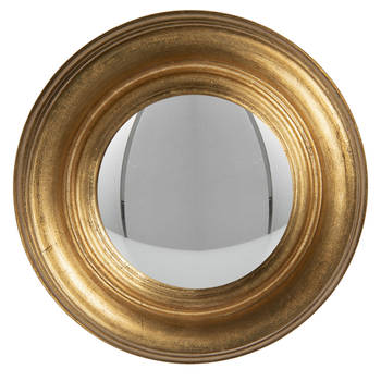 HAES DECO - Bolle ronde Spiegel - Goudkleurig - Ø 24x3 cm - Hout / Glas - Wandspiegel, Spiegel rond, Convex Glas