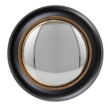 HAES DECO - Bolle ronde Spiegel - Zwart - Ø 32x3 cm - Hout / Glas - Wandspiegel, Spiegel rond, Convex Glas