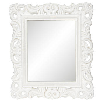 HAES DECO - Rechthoekige Vintage Spiegel - Wit - 31x2x36 cm - Polyresin / Glas - Wandspiegel, Spiegel Rechthoek