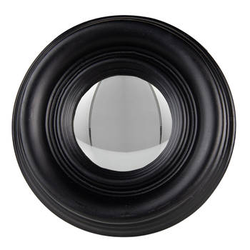 HAES DECO - Bolle ronde Spiegel - Zwart - Ø 21x4 cm - Hout / Glas - Wandspiegel, Spiegel rond, Convex Glas
