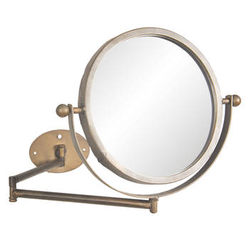 HAES DECO - Ronde Spiegel - Koperkleurig - 37x2x32 cm - Metaal / Hout - Wandspiegel, Spiegel rond, make-up Spiegel