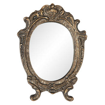 HAES DECO - Kleine Ovale Spiegel - Bruin - 9x1x12 cm - Polyresin / Glas - Wandspiegel, Spiegel Ovaal