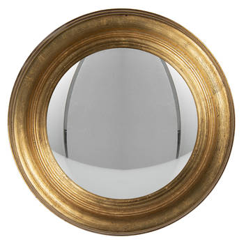 HAES DECO - Bolle ronde Spiegel - Goudkleurig - Ø 34x4 cm - Hout / Glas - Wandspiegel, Spiegel rond, Convex Glas