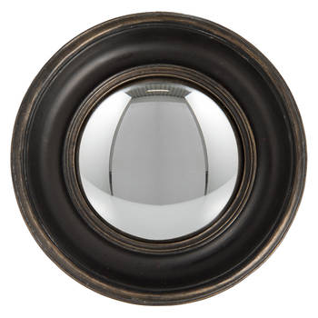 HAES DECO - Bolle ronde Spiegel - Zwart - Ø 23x3 cm - Polyresin - Wandspiegel, Spiegel rond, Convex Glas
