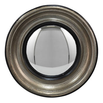 HAES DECO - Bolle ronde Spiegel - Zilverkleurig - Ø 23x4 cm - Kunststof / Glas - Wandspiegel, Spiegel rond, Convex Glas