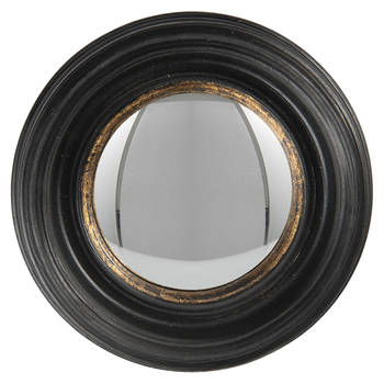 HAES DECO - Bolle ronde Spiegel - Zwart - Ø 16x4 cm - Polyurethaan ( PU) - Wandspiegel, Spiegel rond, Convex Glas