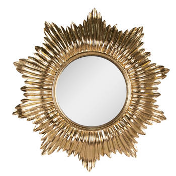 HAES DECO - Ronde Spiegel met versierde rand - Goudkleurig - Ø 51x3 cm - Polyresin / Glas - Wandspiegel, Spiegel rond