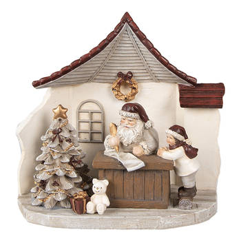 Clayre & Eef Kerstdecoratie met LED-verlichting Huis 19x10x18 cm Wit Polyresin Wit