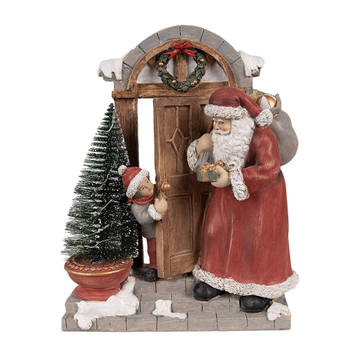 Clayre & Eef Kerstdecoratie met LED-verlichting Kerstman 18x8x22 cm Rood Bruin Polyresin Rood