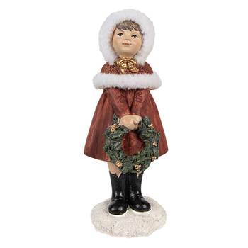 Clayre & Eef Beeld Kind 13 cm Rood Polyresin Kerstfiguren Rood Kerstfiguren