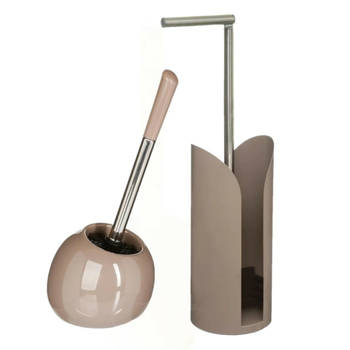 WC-/toiletborstel met toiletrolhouder set taupe - Badkameraccessoireset