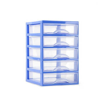 Plasticforte Ladeblokje/bureau organizer 5x lades - blauw/transparant - L18 x B21 x H28 cm - plastic - Ladeblok
