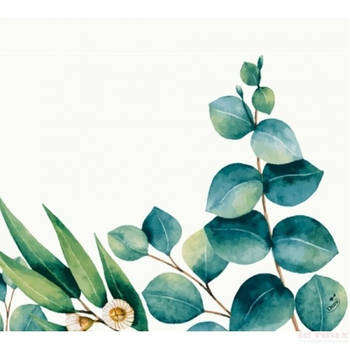 Duni Design servetten Eucalyptus - 60x - wit/groen - 33 x 33 cm - Feestservetten