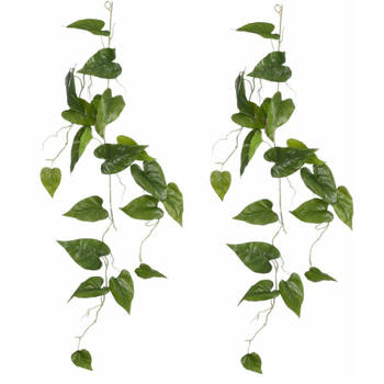 Mica Decoration kunstplant slinger Philodendron - 2x - groen - 115 cm - Kamerplant snoer - Kunstplanten