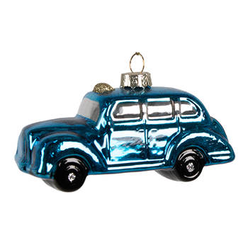Clayre & Eef Kersthanger Auto 5 cm Blauw Glas Kerstboomversiering Blauw Kerstboomversiering