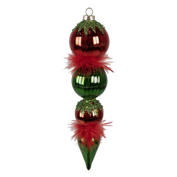 Clayre & Eef Kerstbal 23 cm Rood Groen Glas Kerstboomversiering Rood Kerstboomversiering