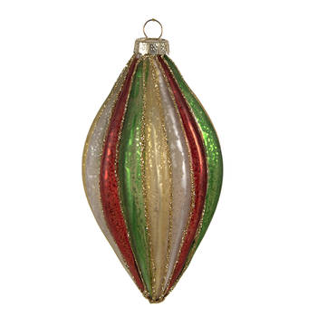 Clayre & Eef Kerstbal Ø 7 x13 cm Rood Groen Glas Kerstboomversiering Rood Kerstboomversiering