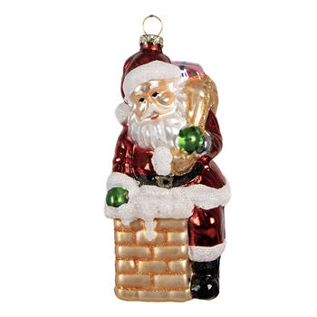 Clayre & Eef Kersthanger Kerstman 12 cm Rood Glas Kerstboomversiering Rood Kerstboomversiering