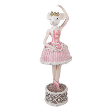 Clayre & Eef Beeld Muis 27 cm Roze Polyresin Decoratie Beeld Roze Decoratie Beeld