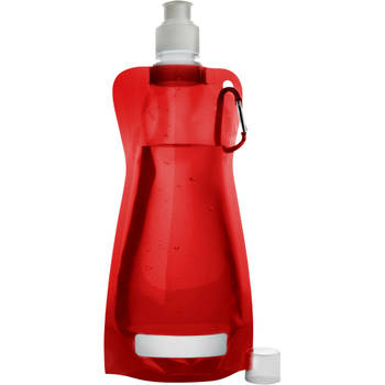 Waterfles/drinkfles opvouwbaar - rood - kunststof - 420 ml - schroefdop - karabijnhaak - Drinkflessen