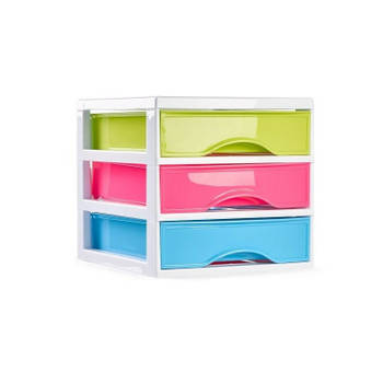 Plasticforte Ladeblokje/bureau organizer 3x lades - multi colour - L18 x B21 x H17 cm - plastic - Ladeblok