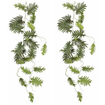 Mica Decoration kunstplant slinger Philodendron Selloum - 2x - groen - 115 cm - Kamerplant snoer - Kunstplanten