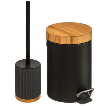 5Five Badkamer/toilet accessoires set - WC-borstel/pedaalemmer- zwart - Badkameraccessoireset