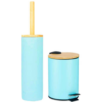 Berilo badkamer accesoires set Malaga - toiletborstel/pedaalemmer - lichtblauw - Badkameraccessoireset