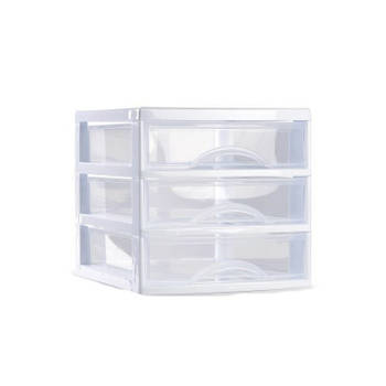 Plasticforte Ladeblokje/bureau organizer 3x lades - wit/transparant - L18 x B21 x H17 cm - plastic - Ladeblok
