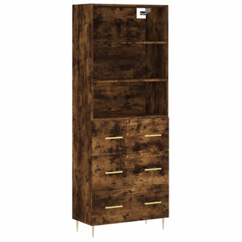 vidaXL Hoge kast 69,5x34x180 cm bewerkt hout gerookt eikenkleurig