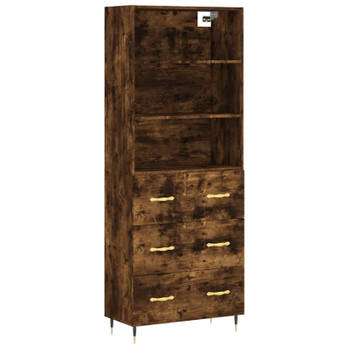 vidaXL Hoge kast 69,5x34x180 cm bewerkt hout gerookt eikenkleurig