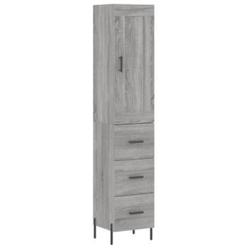 vidaXL Hoge kast 34,5x34x180 cm bewerkt hout grijs sonoma eikenkleurig