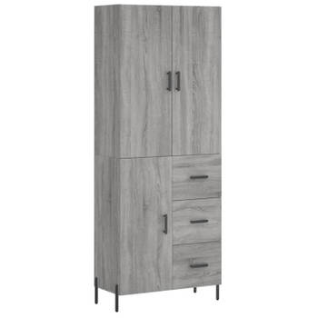 vidaXL Hoge kast 69,5x34x180 cm bewerkt hout grijs sonoma eikenkleurig